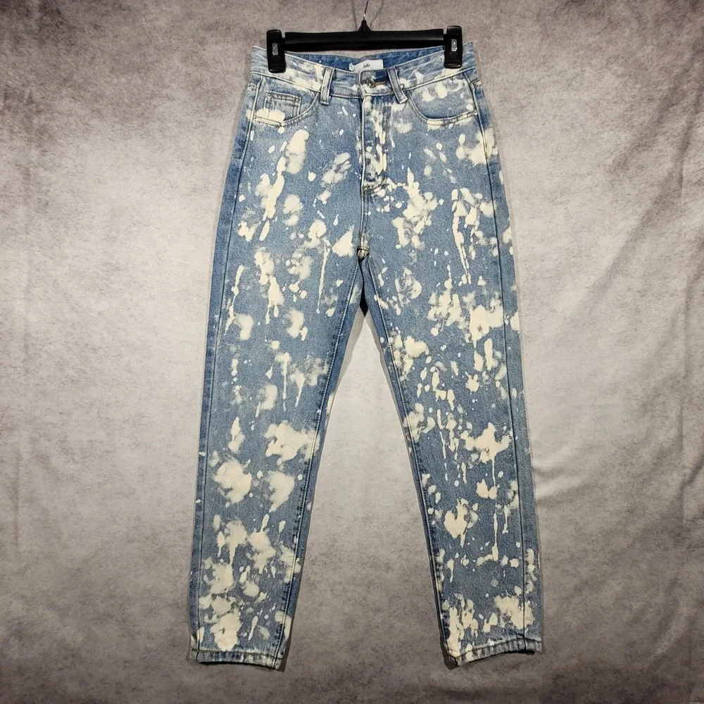 Adika Bleach Splatter‎ Jeans Womens S 27x27 Blue Denim High Waisted Mom